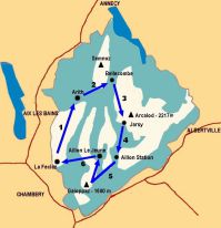 carte descriptive des étapes du Tour des Bauges 6 jours